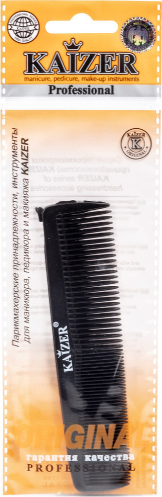 Расческа-гребень для волос Kaizer / Кайзер с частыми зубьями пластиковый без ручки двойной черный 13см #1