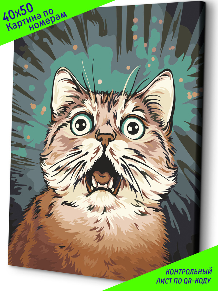 Картина по номерам на холсте с подрамником 40х50 "Удивленный кот" / картина по номерам на подрамнике #1