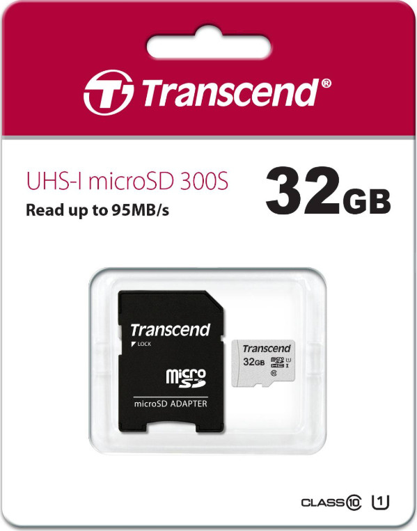 Карта памяти MICRO SDHC 32GB W/ADAP C10 TS32GUSD300S-A TRANSCEND #1