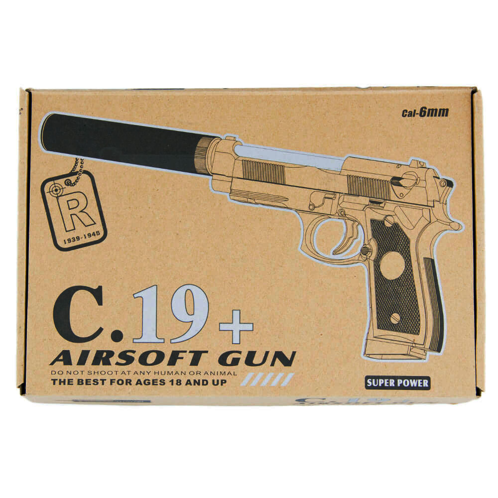 Пистолет детский пневматический металлический с глушителем C.19+  #1