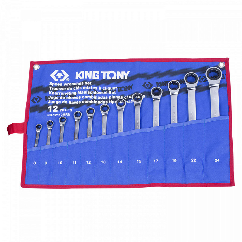 Набор комбинированных трещоточных ключей, 8-24 мм, чехол из теторона, 12 предметов KING TONY 12112MRN #1