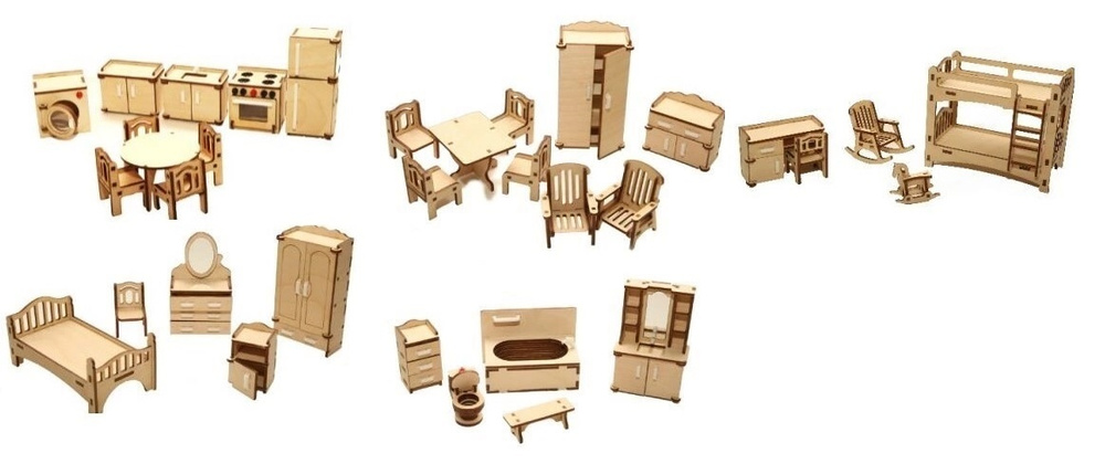 Мебель для детского деревянного домика (комплект 5 шт) #1