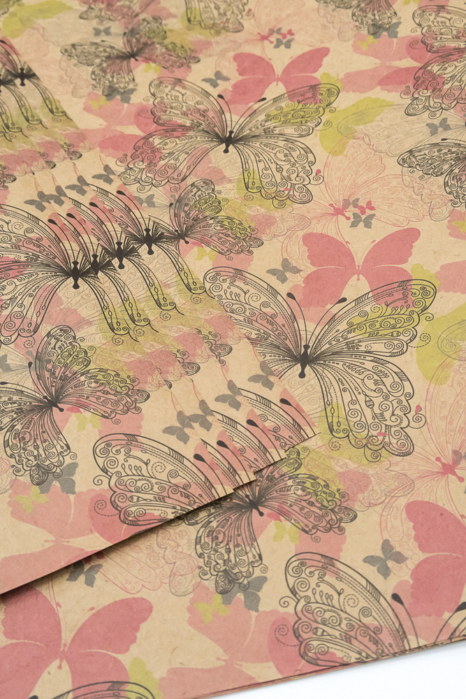 Бумага упаковочная подарочная крафт "крылатые цветы", в наборе 4 листа 70х100см, Т-Пак  #1