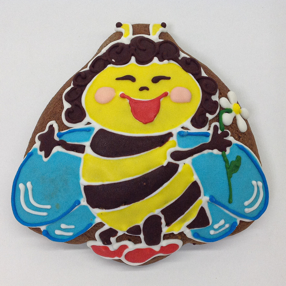 Пряник имбирный, расписной ручной работы с глазурью "Веселая пчелка", 12см 90гр  #1