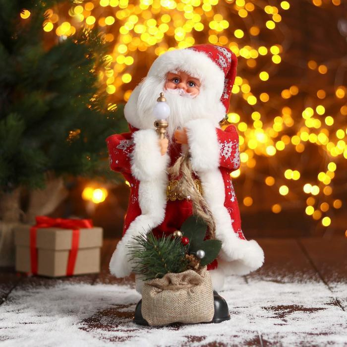 Дед Мороз "В красной шубке в ёлочках с подарками" двигается, 15х30 см  #1