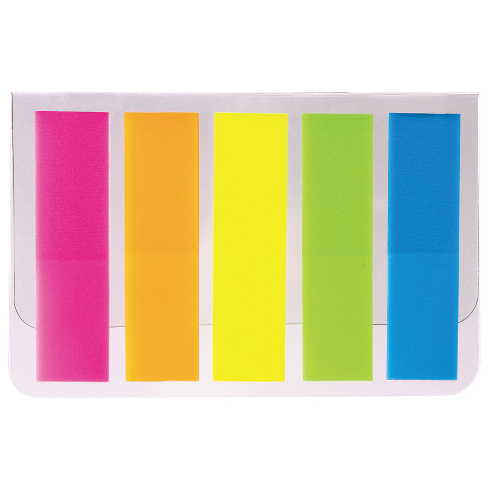 Закладки клейкие неоновые STAFF, 45х12 мм, 100 штук (5 цветов х 20 листов), на пластиковом основании, #1