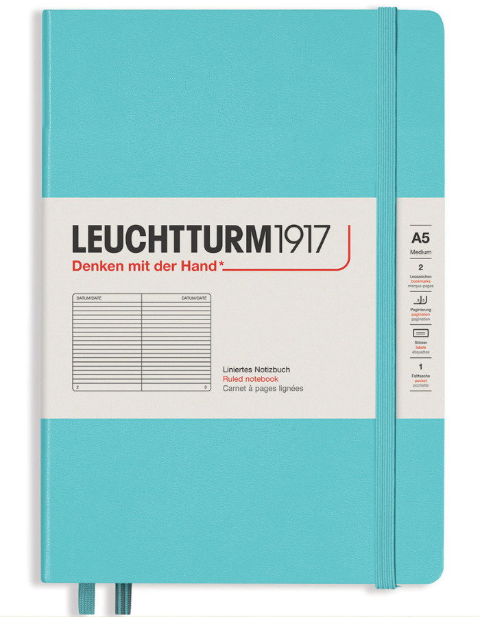 Блокнот Leuchtturm1917 Medium А5, аквамарин, в линейку + фирменный карандаш в подарок  #1