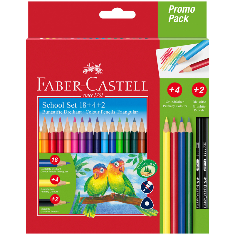 Карандаши цветные Faber-Castell 18цв., трехгран., заточ.+ 4 цв. + 2ч/г кар., картон, европодвес  #1