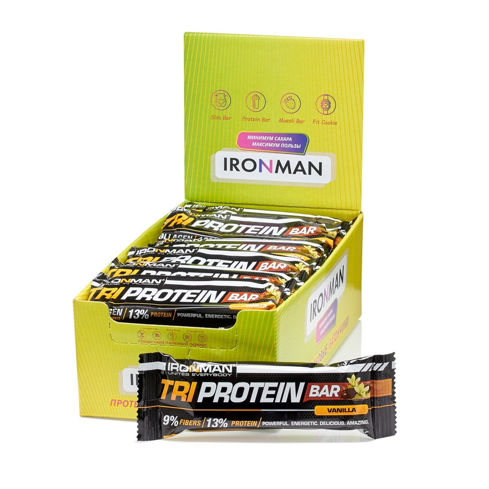 Протеиновые батончики ванильный вкус , набор 24 штуки Tri Protein Bar IRONMAN белковые, энергетические, #1