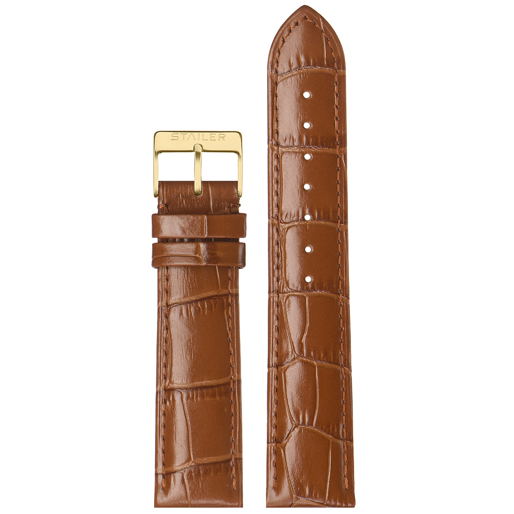 Кожаный ремешок для часов, Stailer, 18 мм, светло-коричневый, с тиснением под аллигатора, стандартная #1