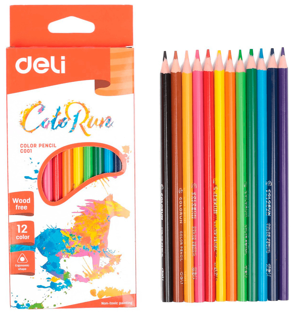 Комплект 3шт. Карандаши цветные Deli EC00300 ColoRun трехгранные тополь 12цв. коробка/европод.  #1