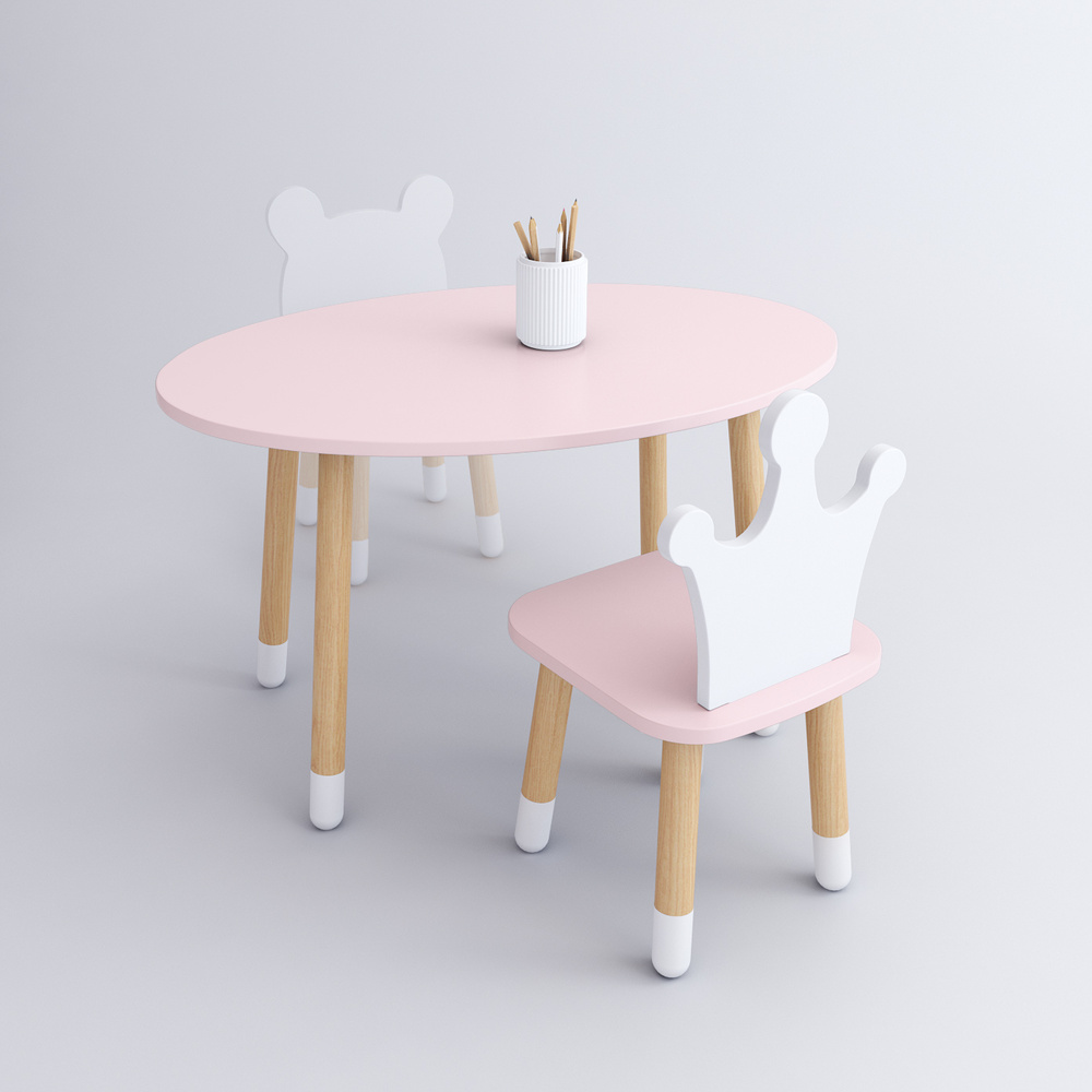 Комплект детской мебели DIMDOMkids, стол"Овал" розовый + стул "Корона" розовый  #1