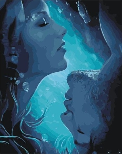 Картина по номерам на холсте 40х50 40 x 50 на подрамнике "Пара с закрытыми глазами в воде" DVEKARTINKI #1
