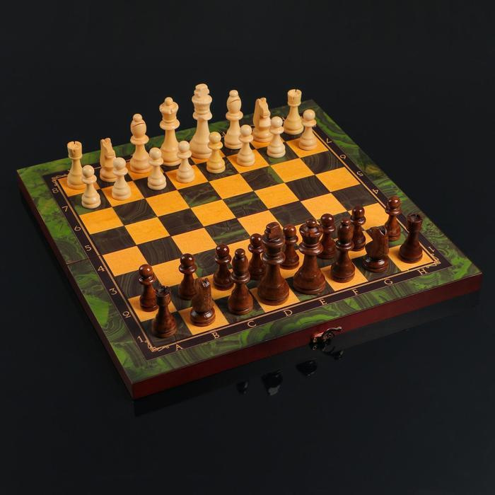 Настольная игра 3 в 1 "Малахит": шахматы, шашки, нарды (доска дерево 40х40 см)  #1