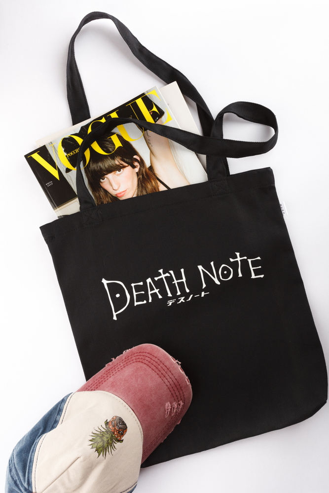 Сумка шоппер с аниме принтом надписью Тетрадь смерти Death Note, холщовая, пляжная, на плечо женская, #1