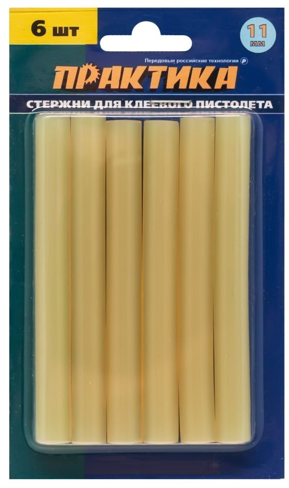 Стержни клеевые прозрачные желтые 6 шт, 11 х 100 мм для клеевого пистолета 641-633 ПРАКТИКА  #1