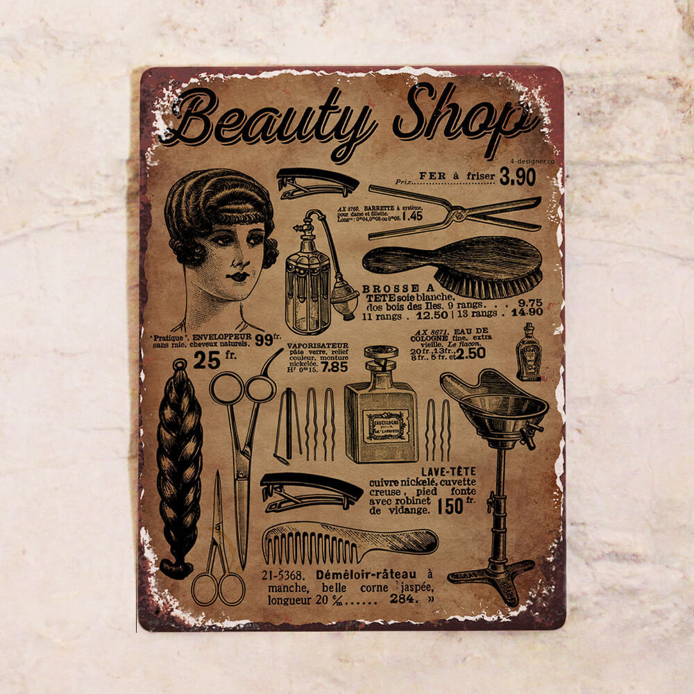 Жестяная табличка Beauty Shop, металл, 15х22,5 см #1