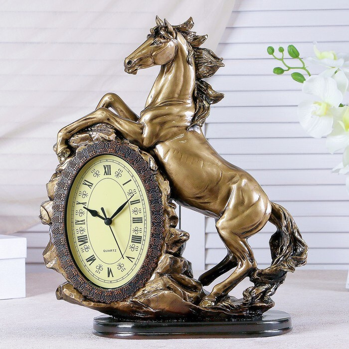 Часы настольные каминные "Лошадь", 40 х 31 х 15 см, золото #1