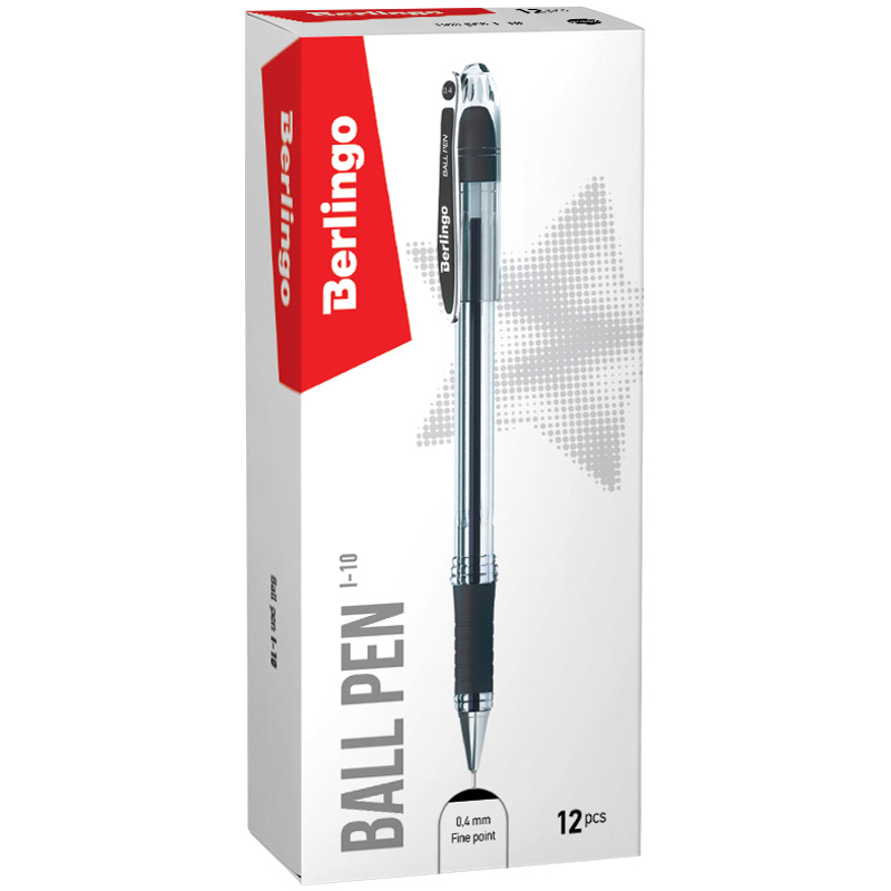 Ручки шариковые черные набор для школы 12 штук/ комплект Berlingo "I-10" тонкая ручка /линия письма 0,4 #1