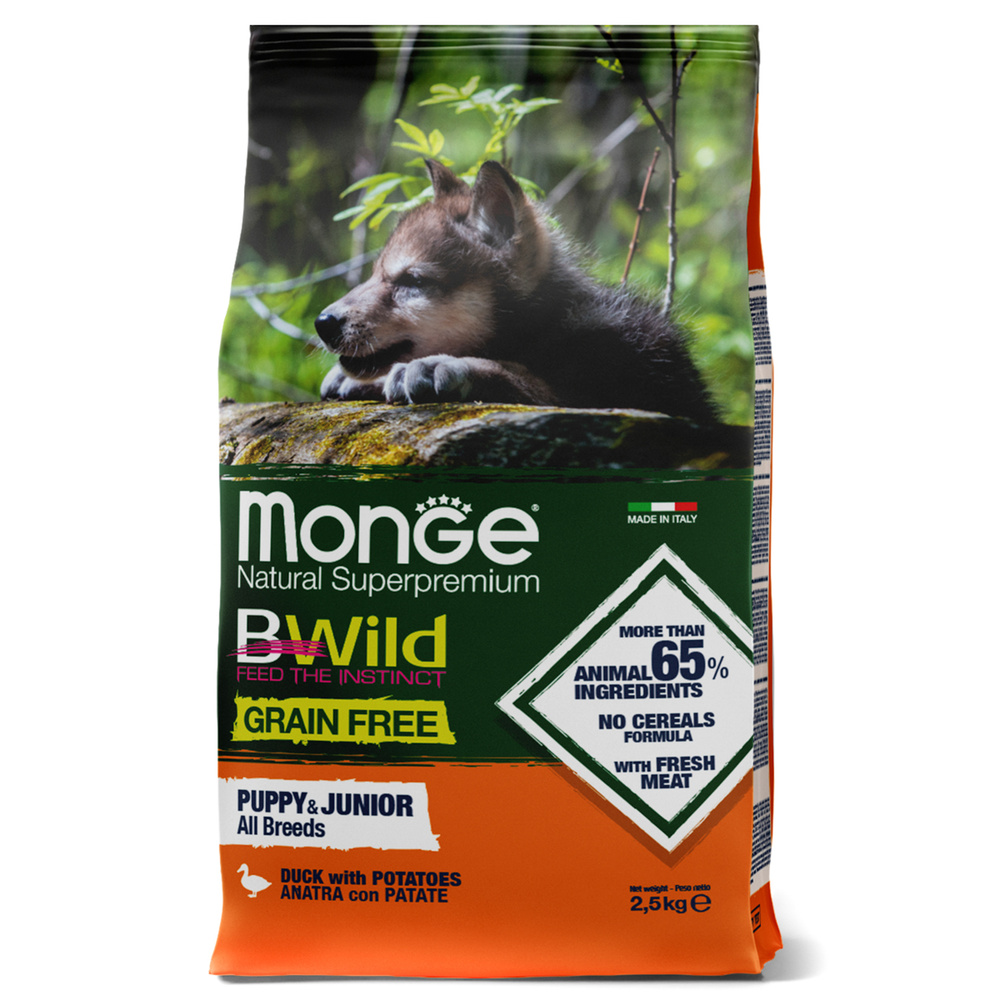 Monge Dog BWild GRAIN FREE беззерновой корм из мяса утки с картофелем для щенков всех пород 2,5 кг  #1