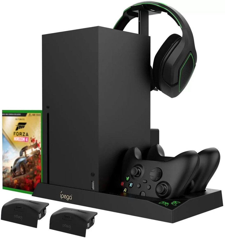 Подставка для вертикальной установки Xbox Series X с охлаждением и зарядной  станцией для 2-х геймпадов, держатель для дисков, 2 аккумулятора iPega -  купить по выгодной цене в интернет-магазине OZON (324036437)