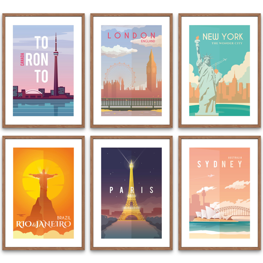 Интерьерные постеры 21х30 см, набор 6 шт "Города мира", без рамок / картины для интерьера  #1