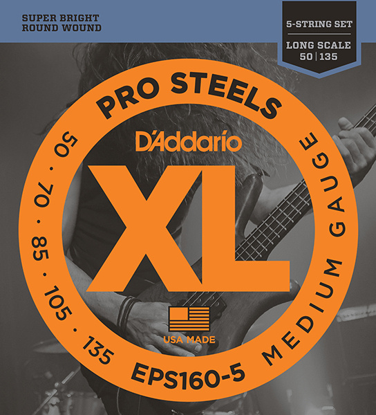 ProSteels Комплект струн для 5-струнной бас-гитары, Medium, 50-135, Long Scale, D'Addario EPS160-5  #1