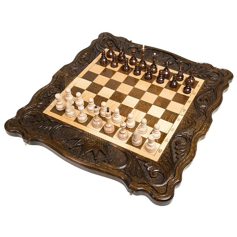 Шахматы + нарды резные Корона 50, Haleyan подарочные средние деревянные из бука резаные 50х50 армянские #1