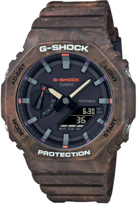 Противоударные мужские наручные часы Casio G-Shock GA-2100FR-5A с подсветкой, будильником и секундомером #1