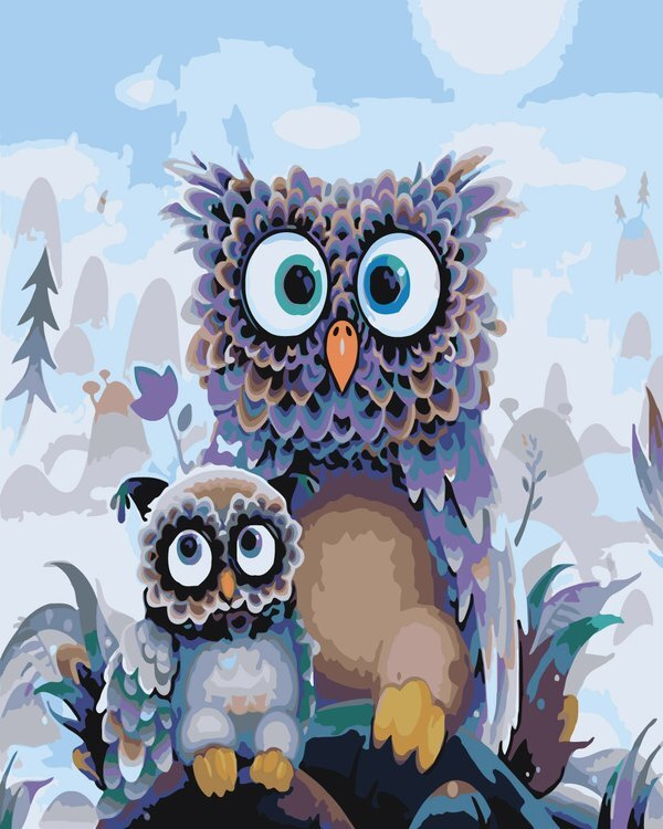 Картина по номерам ЖПН на холсте с подрамником "Птицы: совы и совушки" Раскраска 40х50 см  #1