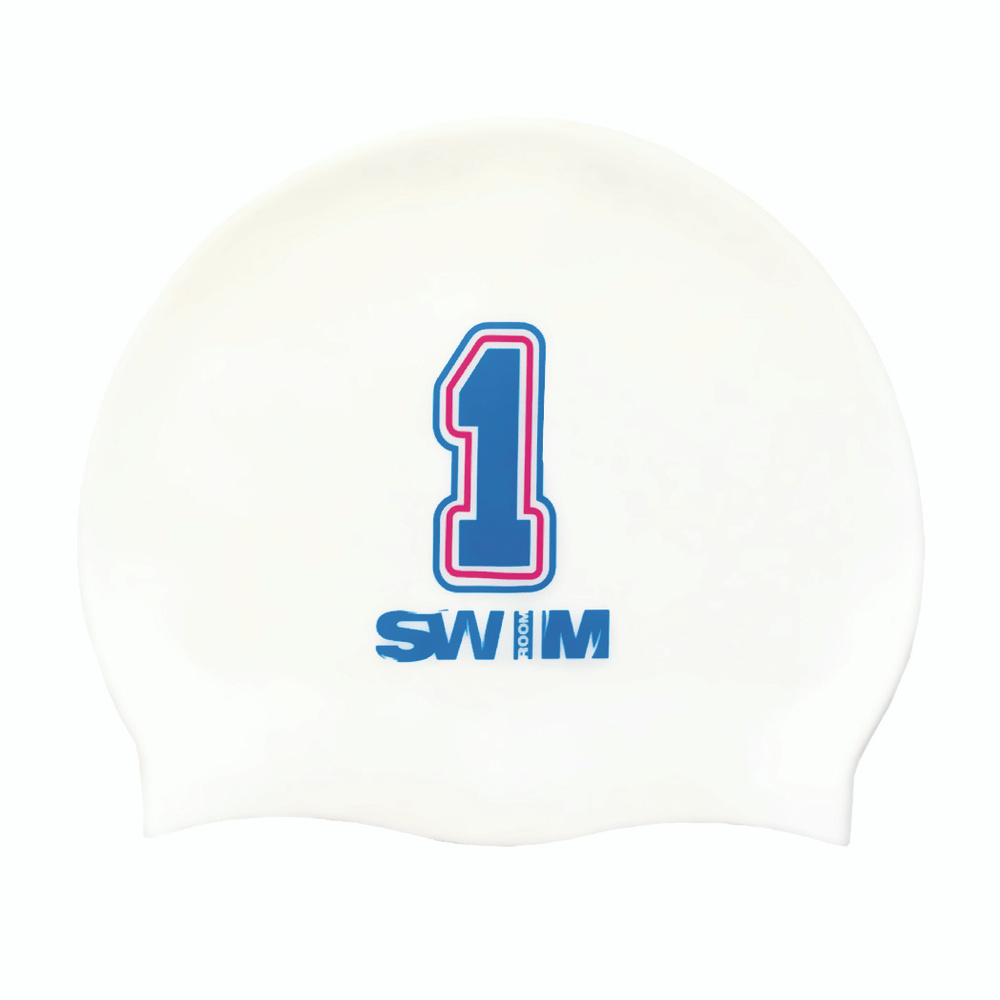 Силиконовая шапочка для плавания SwimRoom "Номер 1" Цвет белый  #1