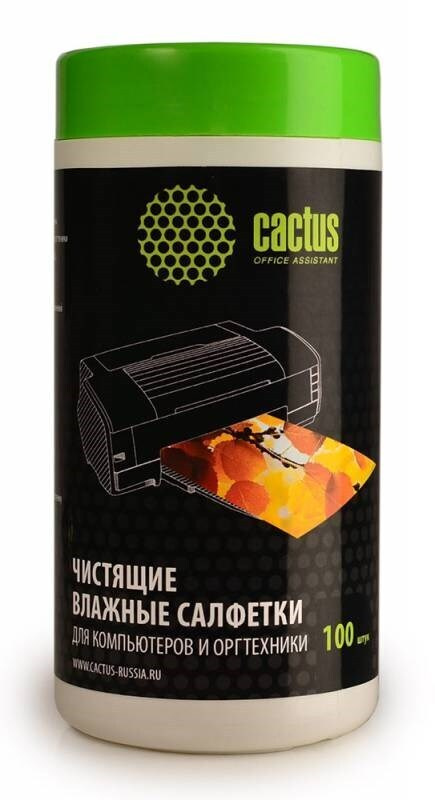 Салфетки Cactus CS-T1002 для компьютеров и оргтехники туба 100шт влажных  #1