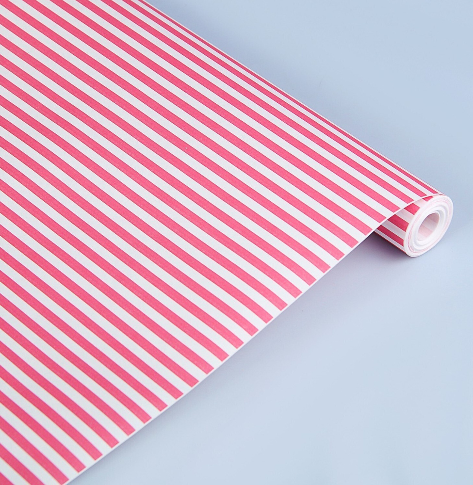 Крафт-бумага белёная односторонняя в рулоне 0,5x10 метров 70 г/м2, принт Полоски розовые  #1
