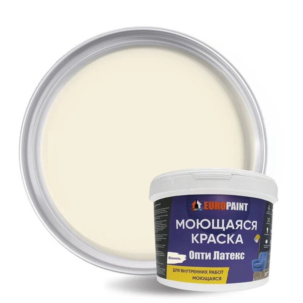 EUROPAINT Краска Быстросохнущая, Акриловая, Водоэмульсионная, Матовое покрытие, 14 кг, слоновая кость, #1