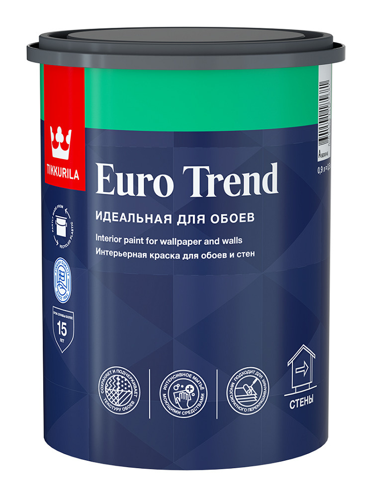 Краска Tikkurila для обоев и стен EURO TREND A мат 0,9л #1