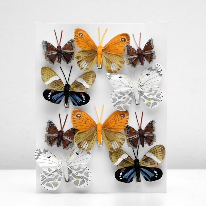 Бабочка для декора и флористики, на прищепке, пластиковая, микс, 1 шт., 4 см и 8 см  #1