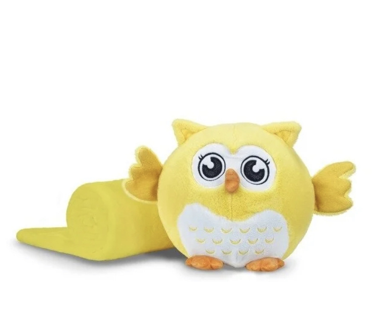 Набор флисовый "Совушки" 3 в 1 , подушка- игрушка с пледом внутри, плед120х90см (желтый)  #1