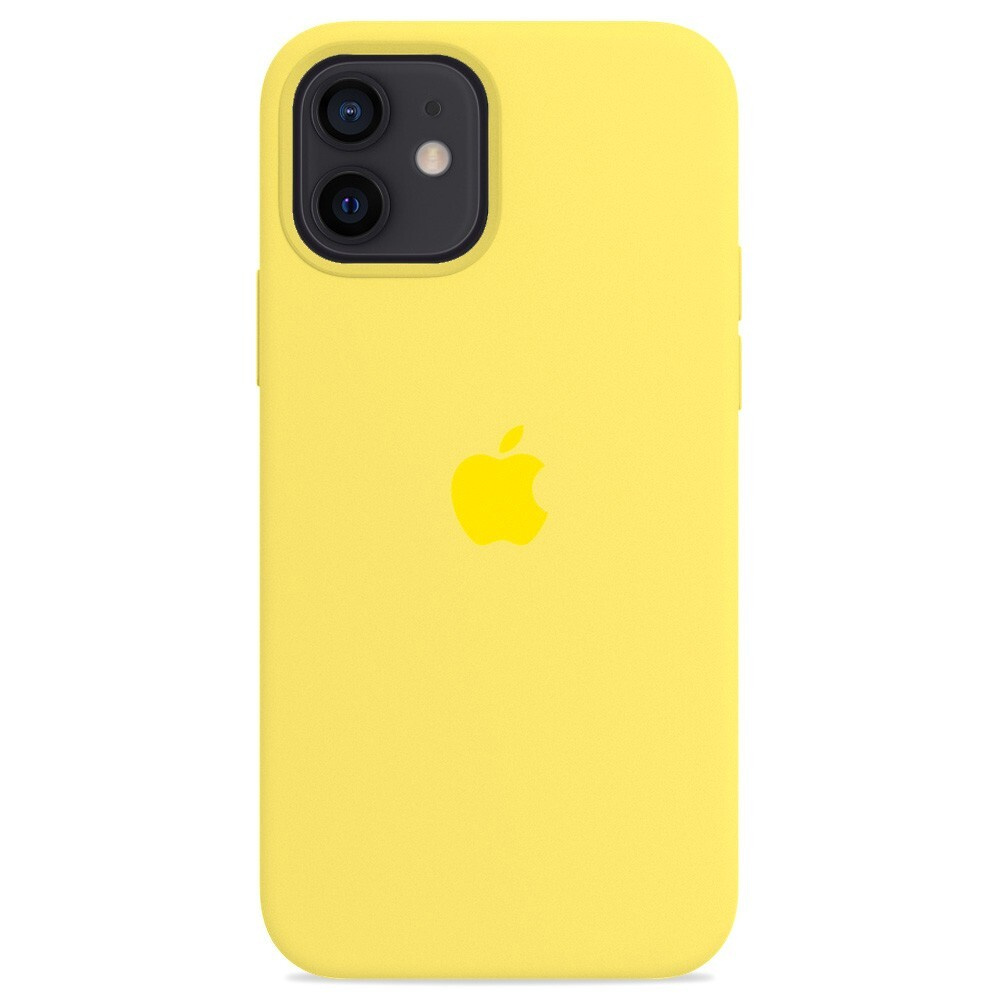 Силиконовый чехол для смартфона Silicone Case на iPhone 12 / Айфон 12 с логотипом, лимонный  #1