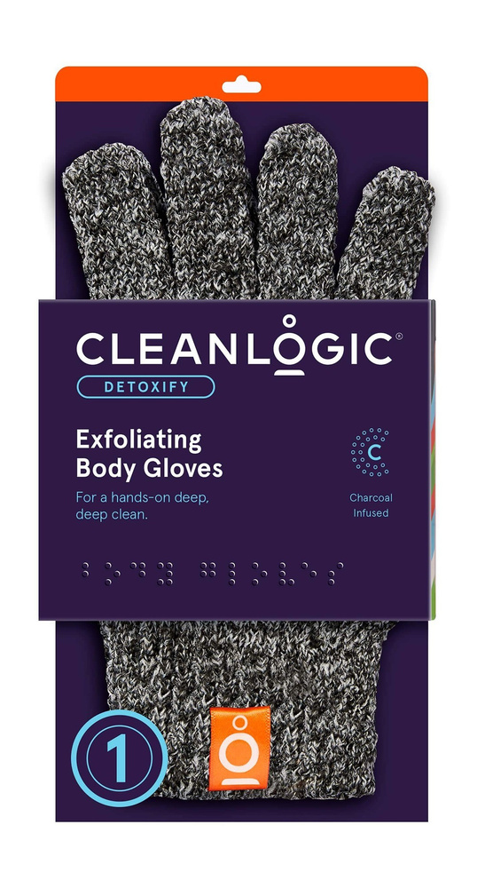 Набор из 2 мочалок-перчаток с древесным углем Cleanlogic Detoxify Exfoliating Body Gloves  #1