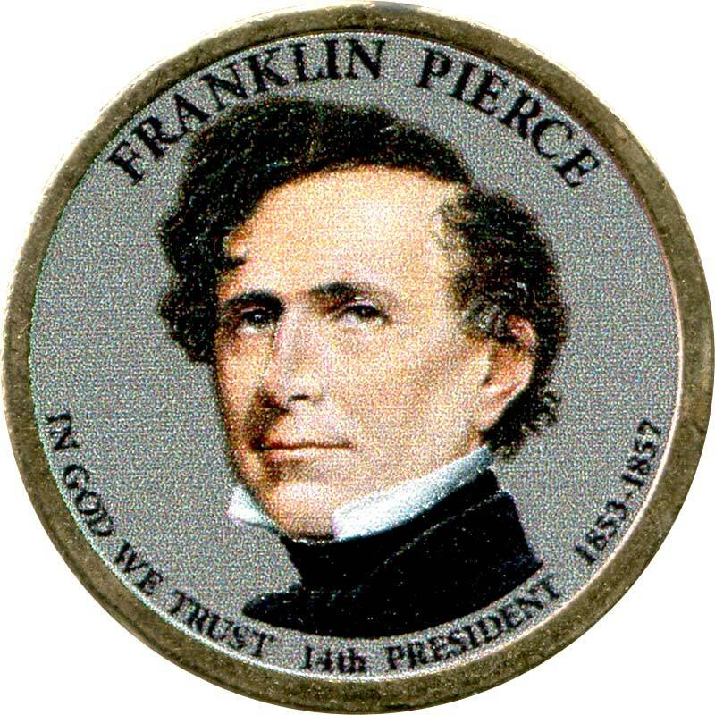 1 доллар 2010 США, 14-й президент Франклин Пирс цветной #1