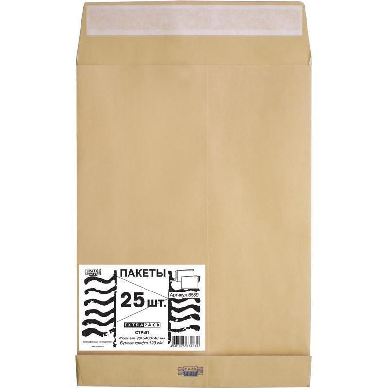 Пакет почтовый E4 Packpost Extrapack (300x400x40, 120г, стрип) крафт, 25шт.  #1