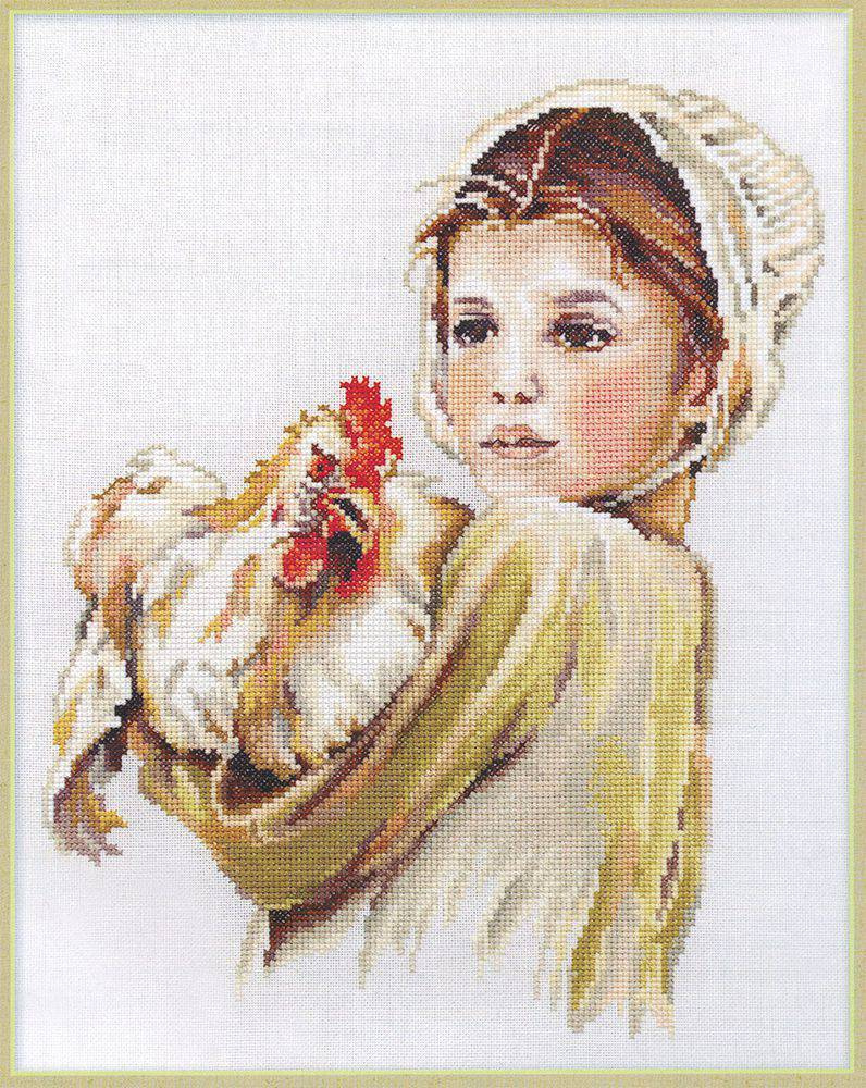 Набор для вышивания крестом Гордая красота арт. m351 РТО (RTO Ltd) 25x32 см / Девочка с петухом  #1