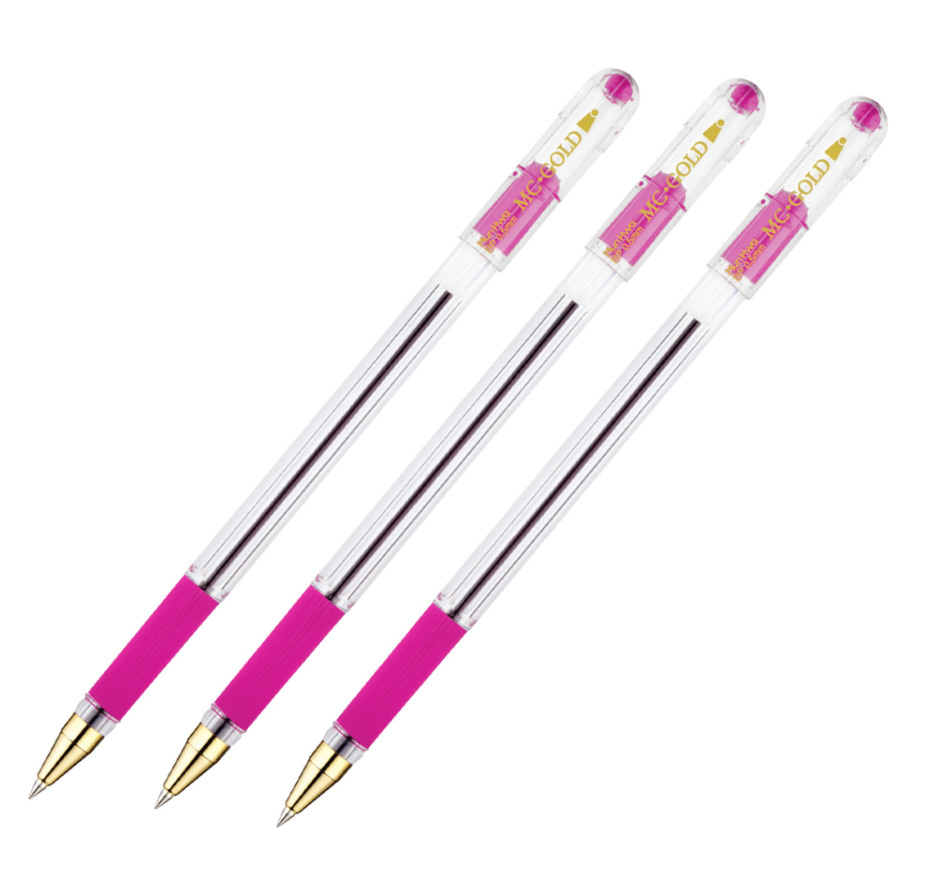 Ручка шариковая MunHwa "MC Gold" розовая, 0,5 мм, грип (3 штуки) #1