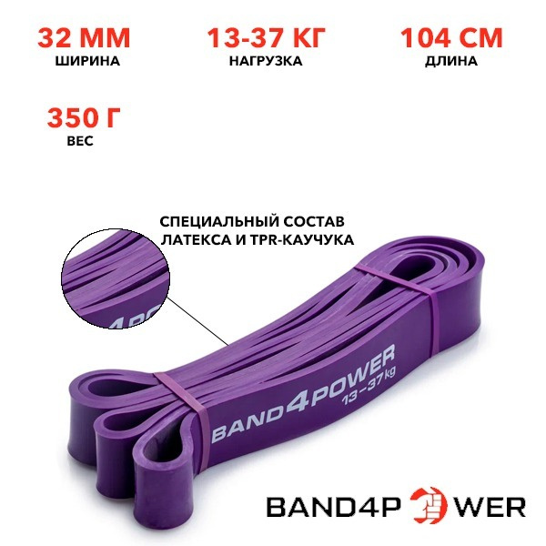 Фитнес резинка Band4Power, эспандер, петля латексная, фиолетовая, нагрузка 13-37 кг  #1