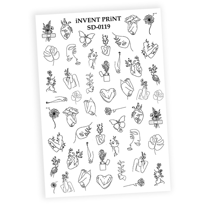 iNVENT PRiNT наклейки для ногтей, Лица Листья Цветы, WSD-119 #1