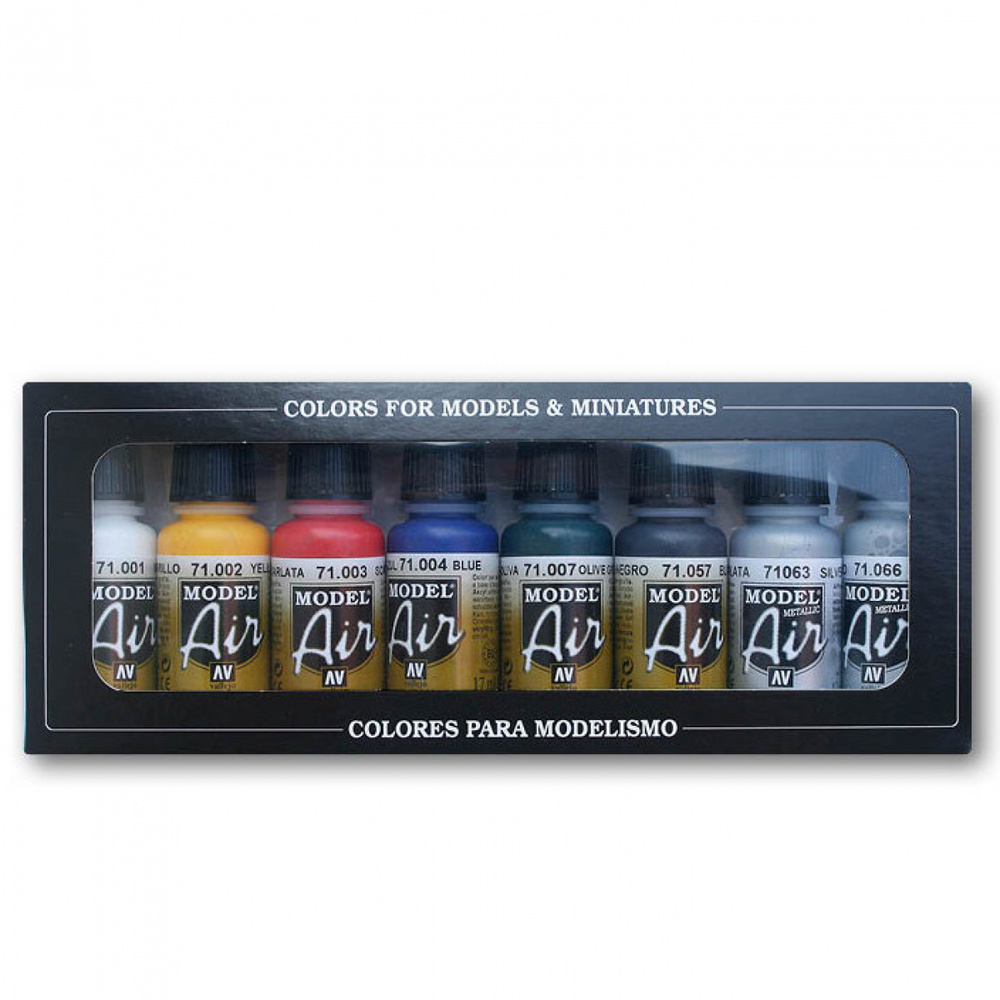 Набор красок для сборных моделей Vallejo, серия Model Air "Basic Colors" 71.174, 8 цветов  #1