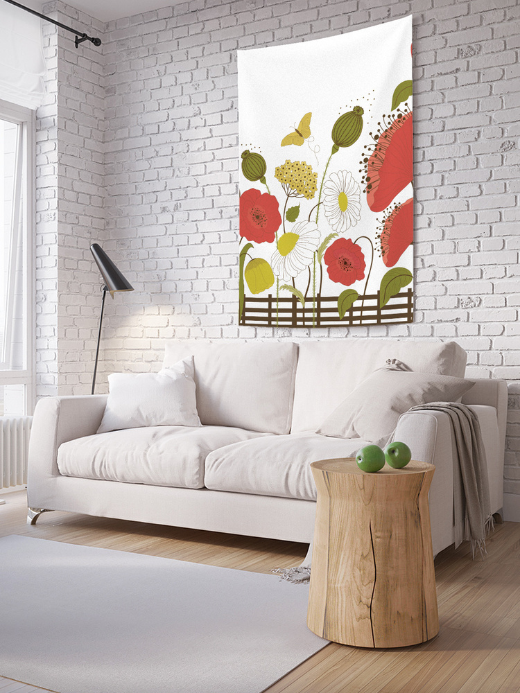 Вертикальное фотопанно на стену JoyArty "Весенние цветы за забором", из ткани, 150х200 см  #1