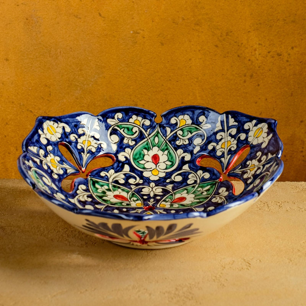 Фруктовница Риштанская Керамика, диаметр 26 см, цвет синий  #1