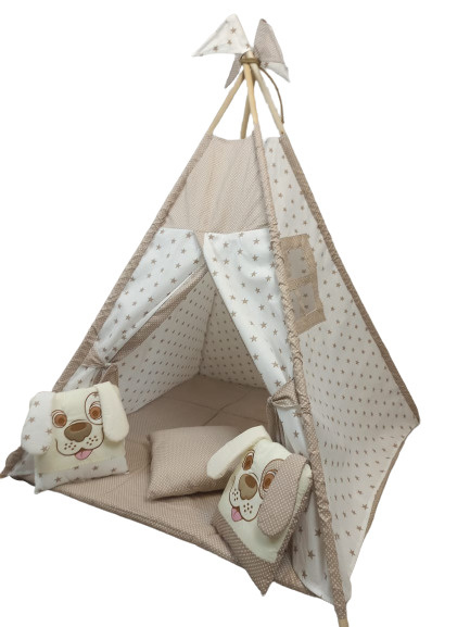Детский Вигвам LuBaby собачки, палатка детская игровая, домик для детей с пледом 120*120, декоративными #1