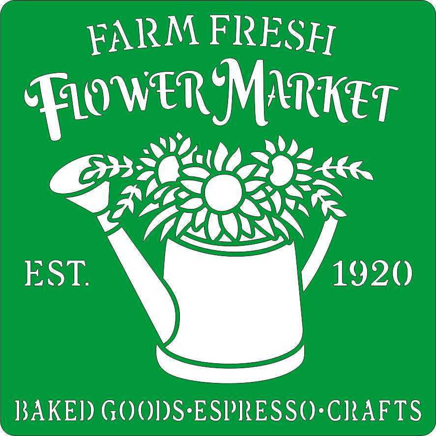 Трафарет для творчества и декора на клеевой основе Farm fresh flower market, 15*15 см  #1